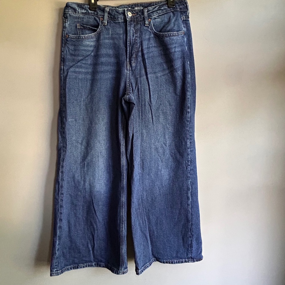 Old Navy Extra High Rise Super Wide Leg Drapey Denim Jeans Blue 12 Petite 805768